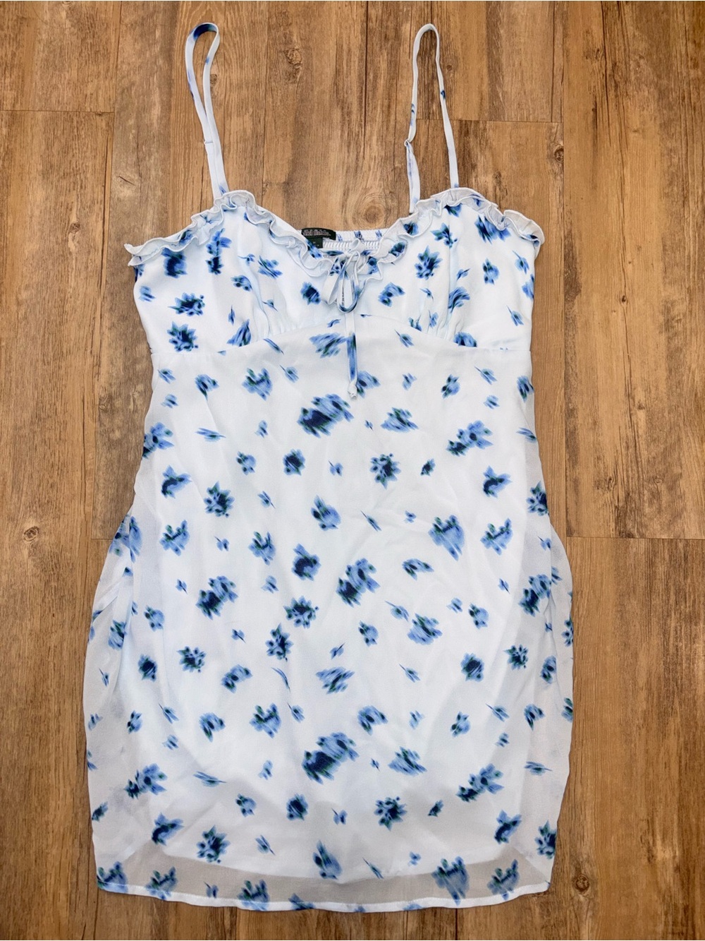 Wild Fable Blue Floral Spaghetti-Strap Slip Dress with Smocked Back Size M